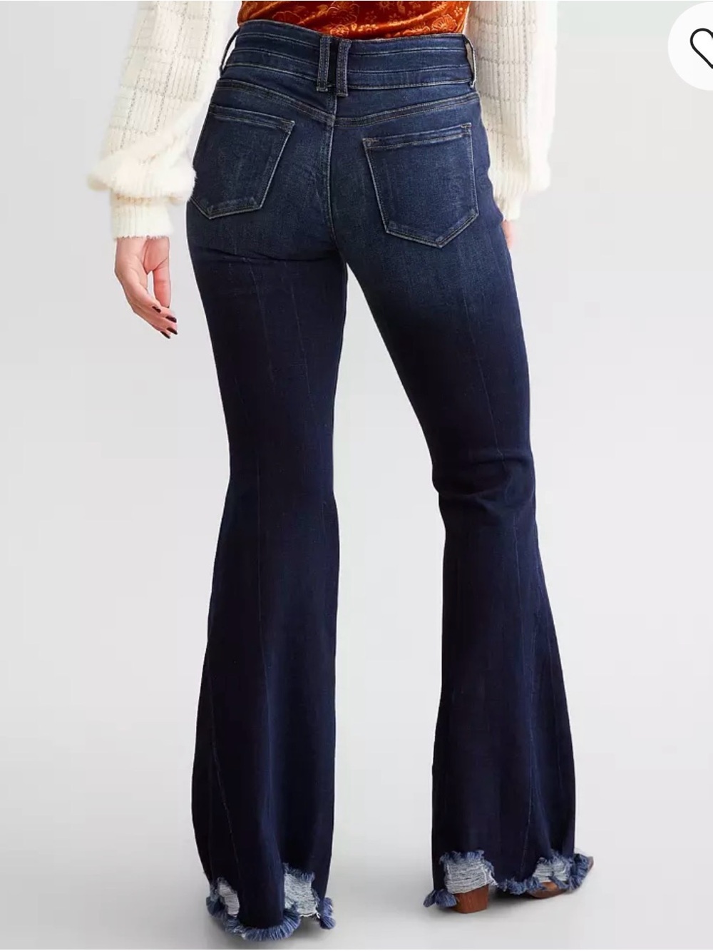 Kan Can Signature Dark Blue Flared Women's Jeans with Raw Hem - Picture 3 of 4